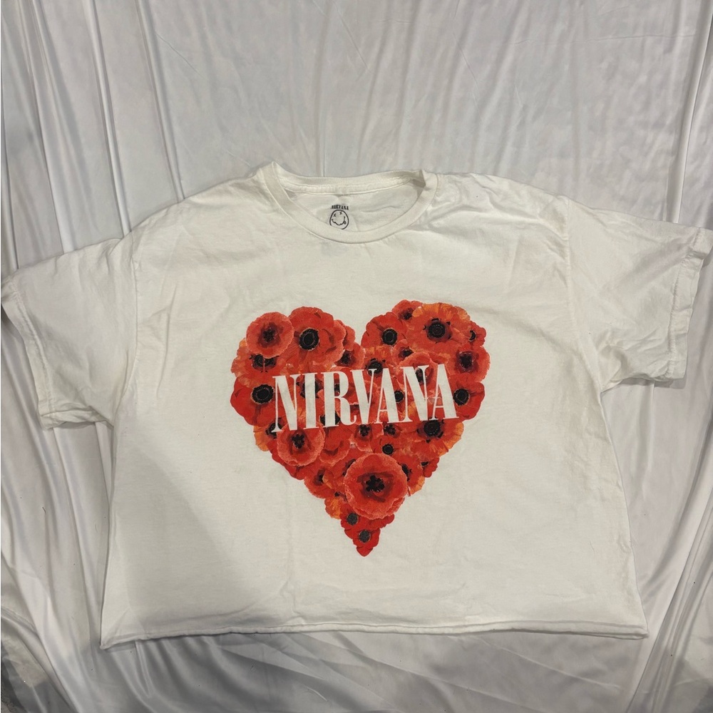 NIRVANA Kids White Tee with Red Floral Heart